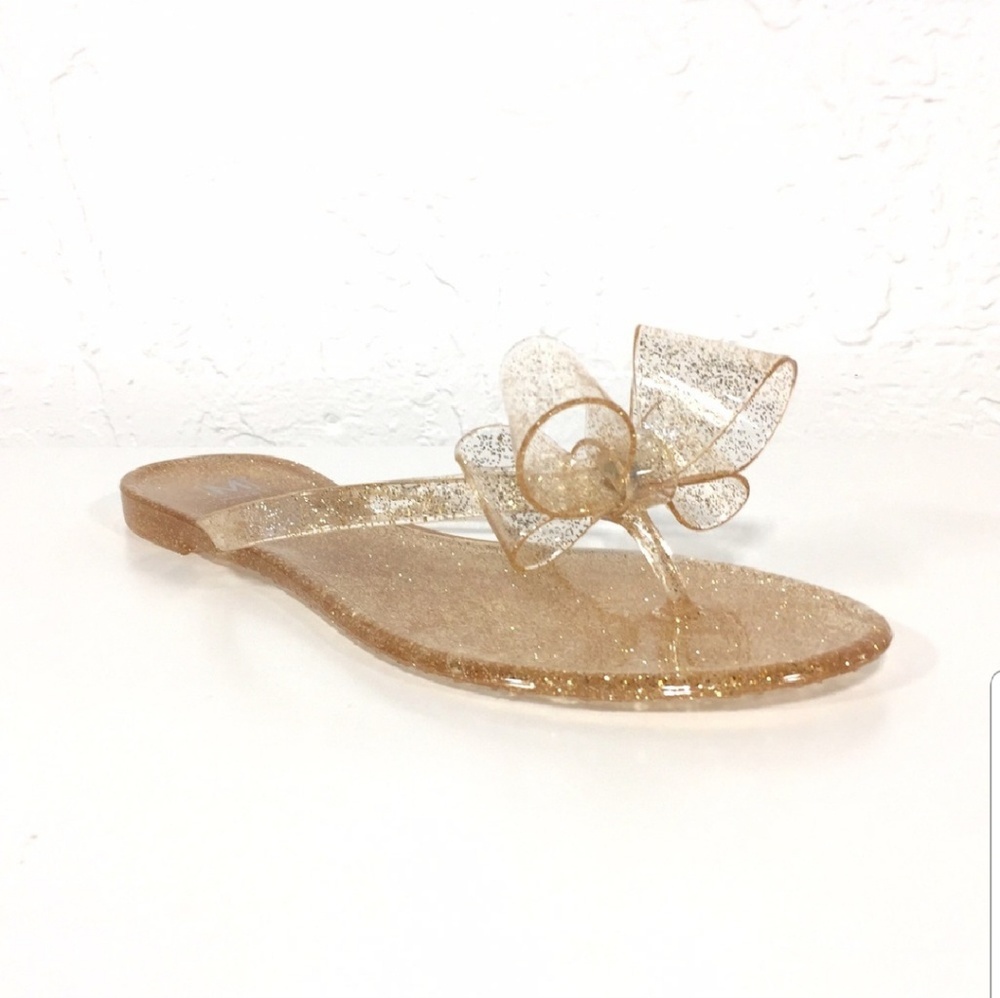 Gold glitter bow tie flats